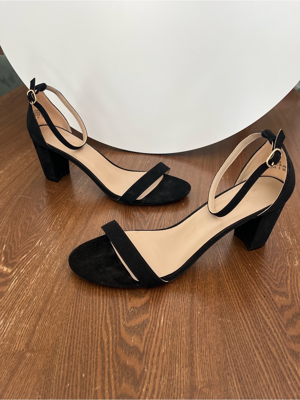 Open Toe Block Heels with Ankle Strap, Black, Size 11